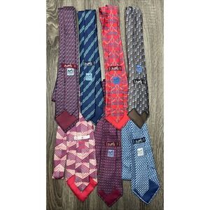 VTG Hermes Ties Lot Of 7 100% Silk Paris France Geometric Horsebit Interlocking!